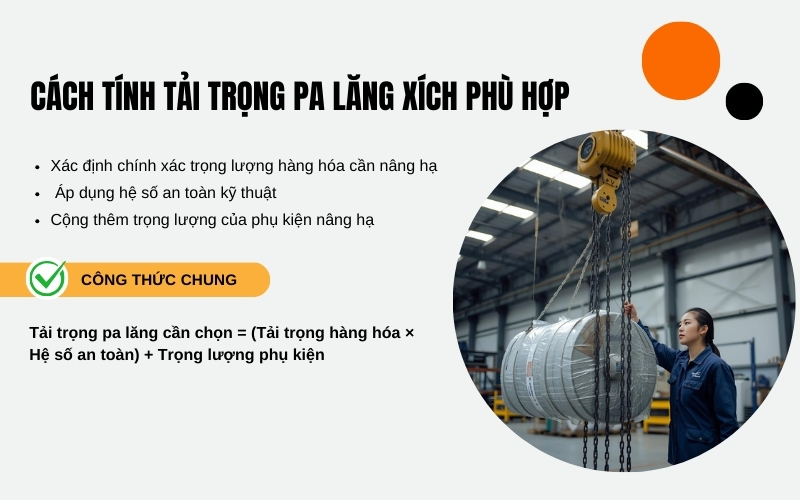 Cách tính tải trọng pa lăng xích phù hợp 
